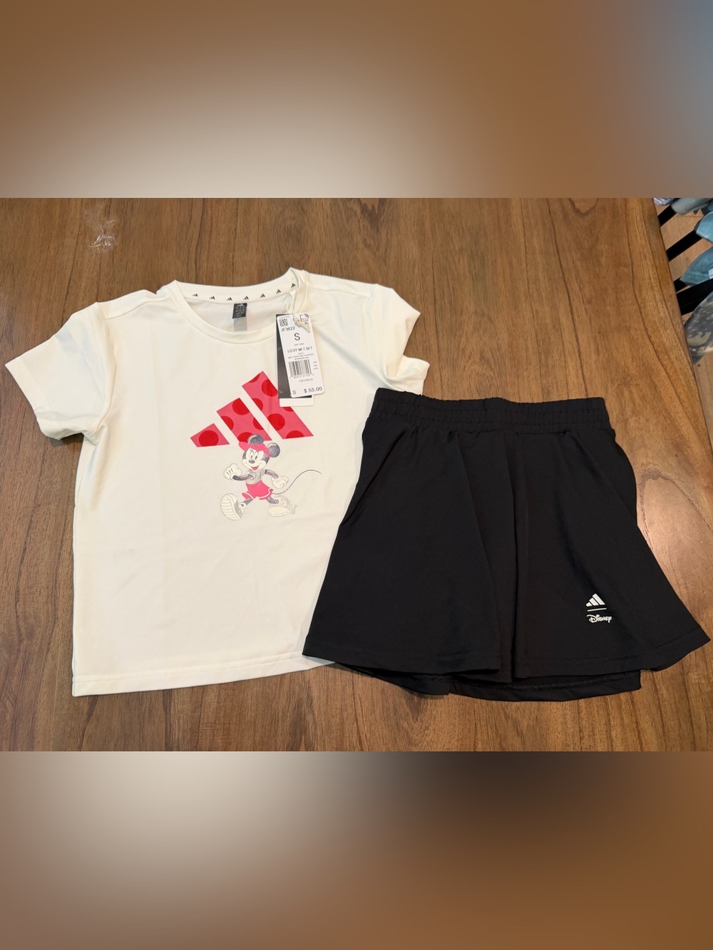 Adidas x Disney White Minnie Graphic Tee & Black Skort Set